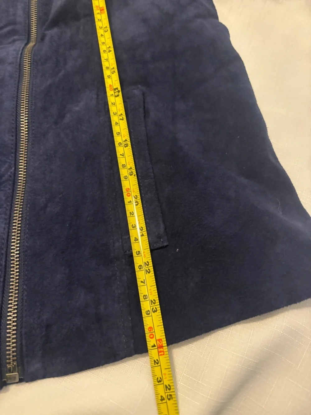 Isaac Mizrahi Navy Suede Leather Floral Lined Moto Jacket Silver Accents NWT - Picture 6 of 11